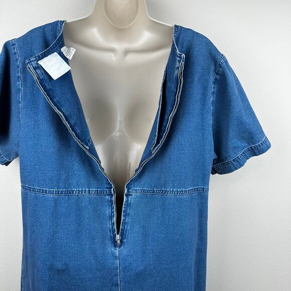 Vintage Christopher & Banks Denim Dress Midi Short Sleeve Medium Modest Church - Picture 5 of 11